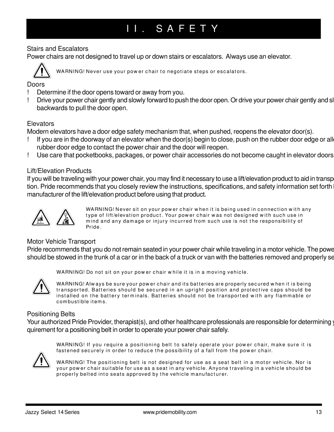 Pride Mobility Jazzy Select 14, Jazzy Select 14XL manual Stairs and Escalators, Doors, Elevators, Lift/Elevation Products 