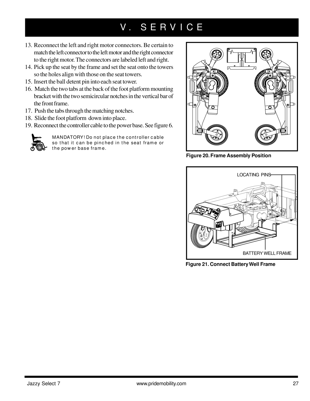 Pride Mobility Jazzy Select 7 manual Frame Assembly Position 