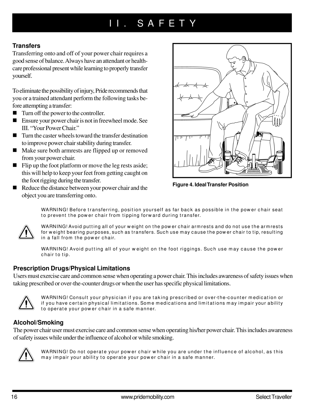 Pride Mobility Jazzy Select Series manual Transfers, Prescription Drugs/Physical Limitations, Alcohol/Smoking 