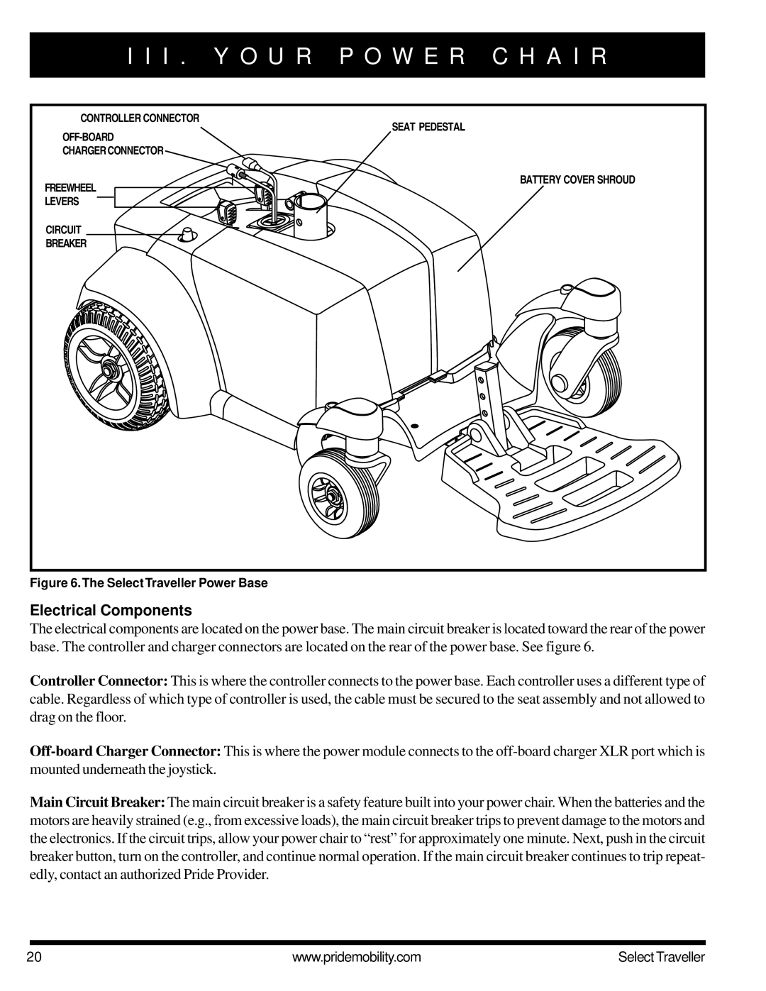 Pride Mobility Jazzy Select Series manual Electrical Components, Select Traveller Power Base 