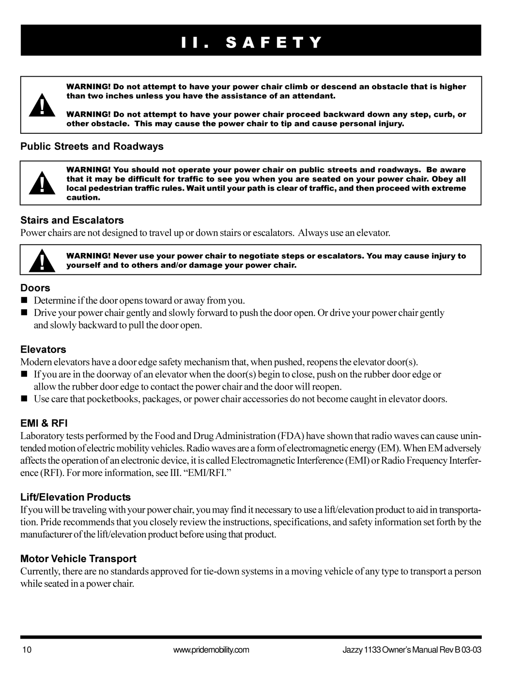 Pride Mobility Jazzy1133 owner manual Emi & Rfi 