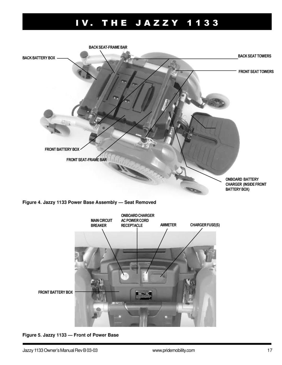 Pride Mobility Jazzy1133 owner manual Jazzy 1133 Power Base Assembly Seat Removed 