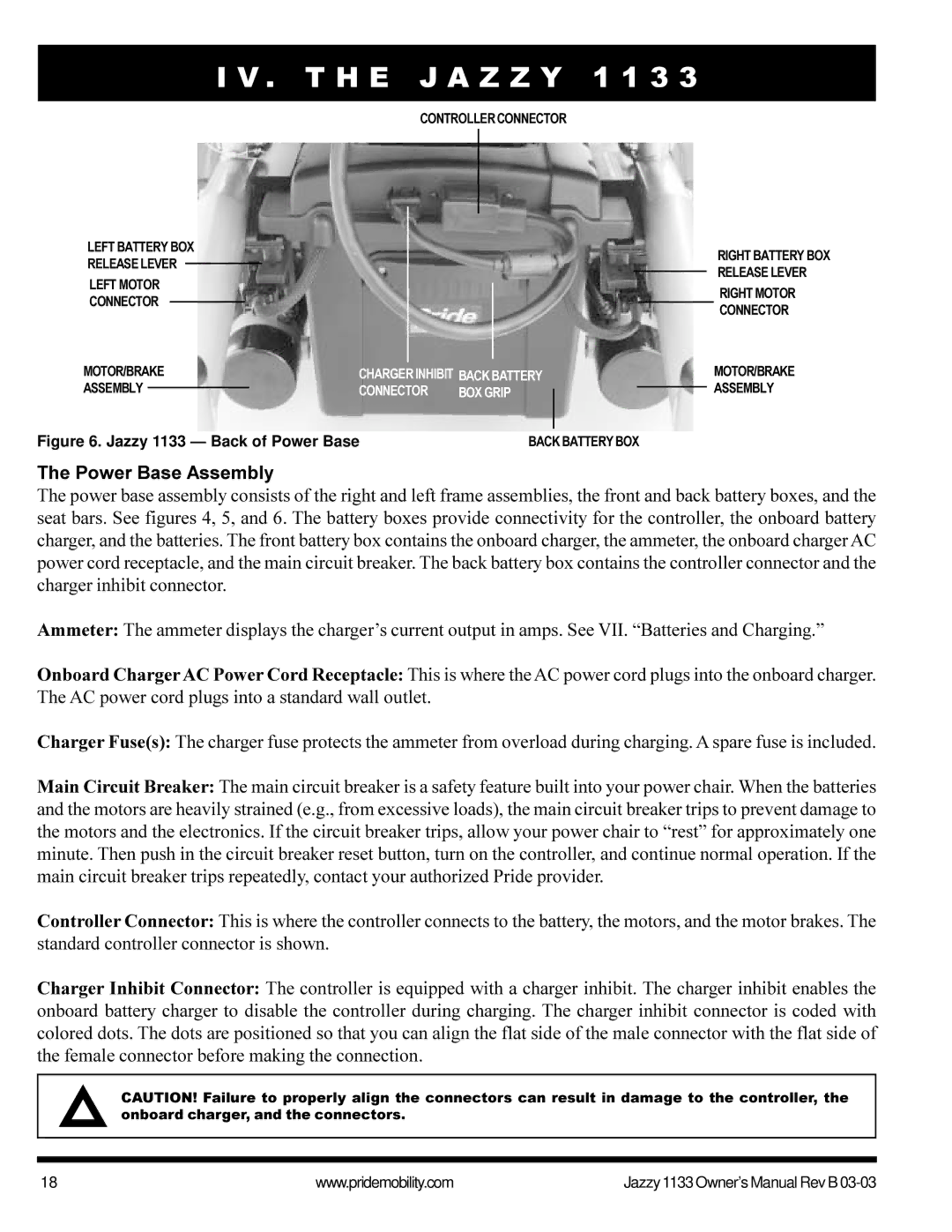 Pride Mobility Jazzy1133 owner manual Power Base Assembly, Jazzy 1133 Back of Power Base 