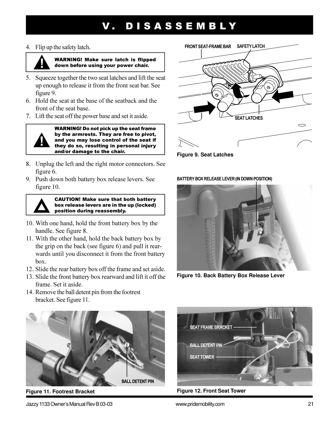 Pride Mobility Jazzy1133 owner manual Slide the rear battery box off the frame and set aside 