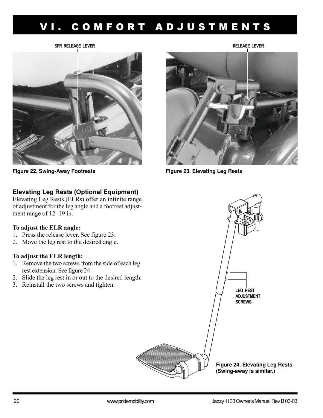 Pride Mobility Jazzy1133 owner manual To adjust the ELR angle, To adjust the ELR length 