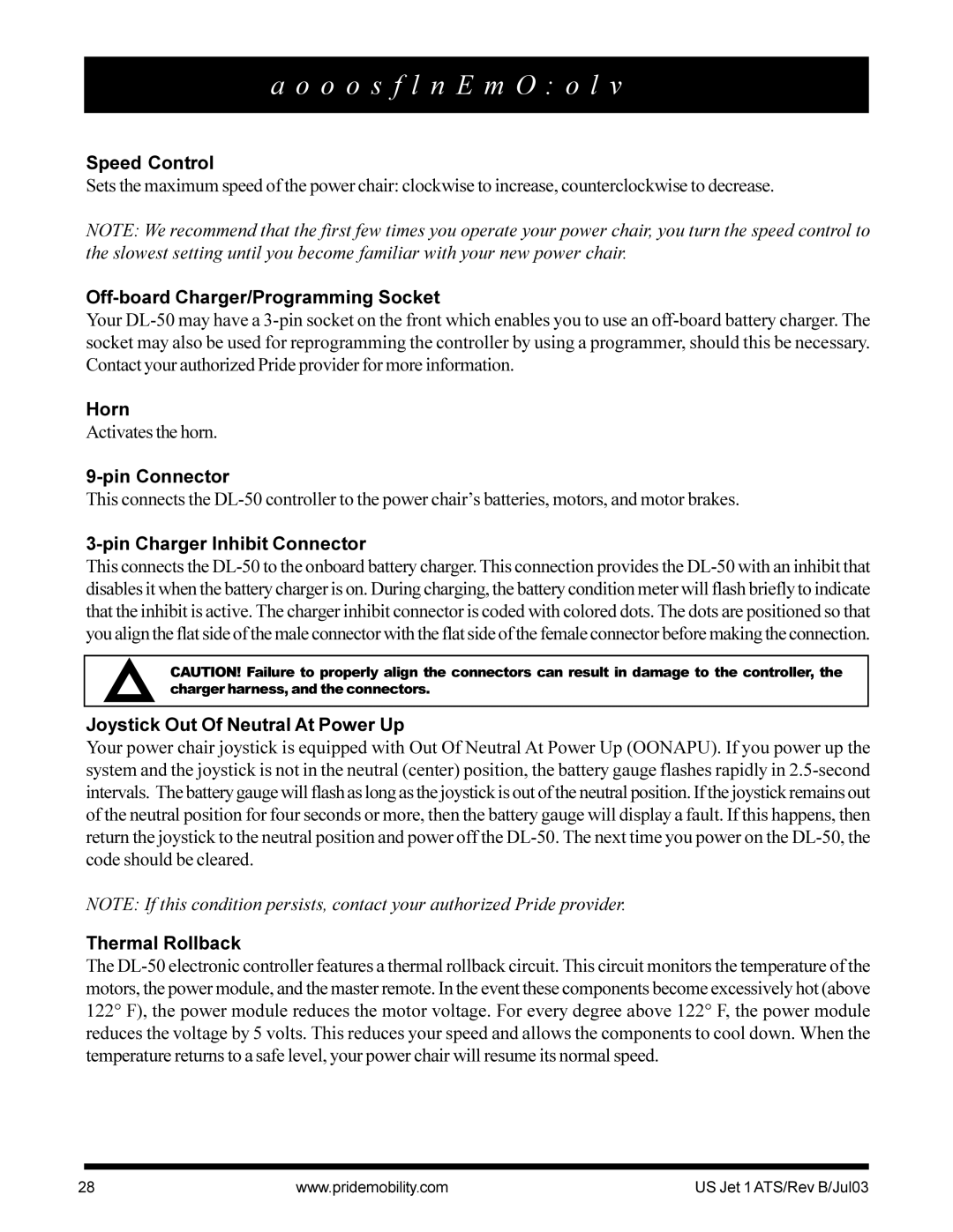 Pride Mobility Jet 1 Speed Control, Off-board Charger/Programming Socket, Horn, Pin Connector, Thermal Rollback 