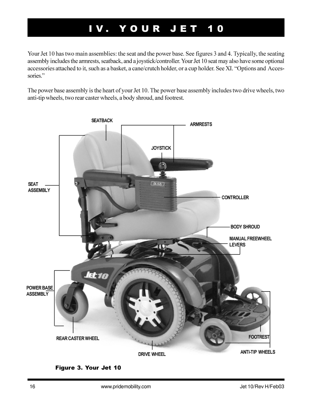 Pride Mobility Jet 10 owner manual Y O U R J E T 1, Your Jet 