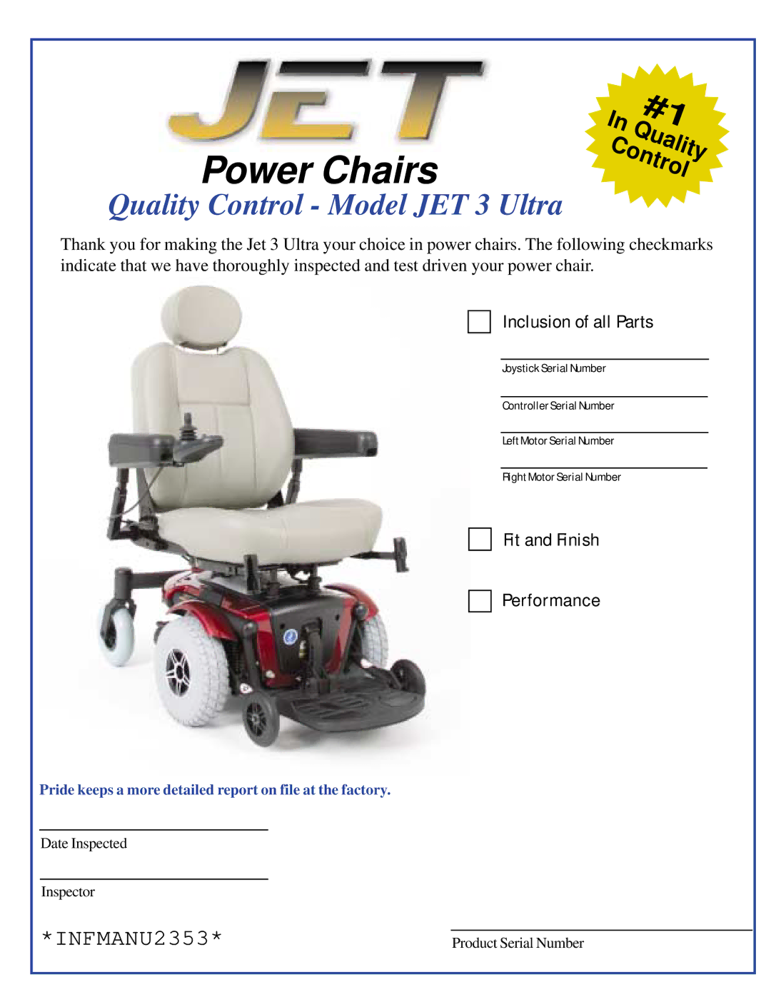 Pride Mobility JET 3 owner manual Power Chairs 