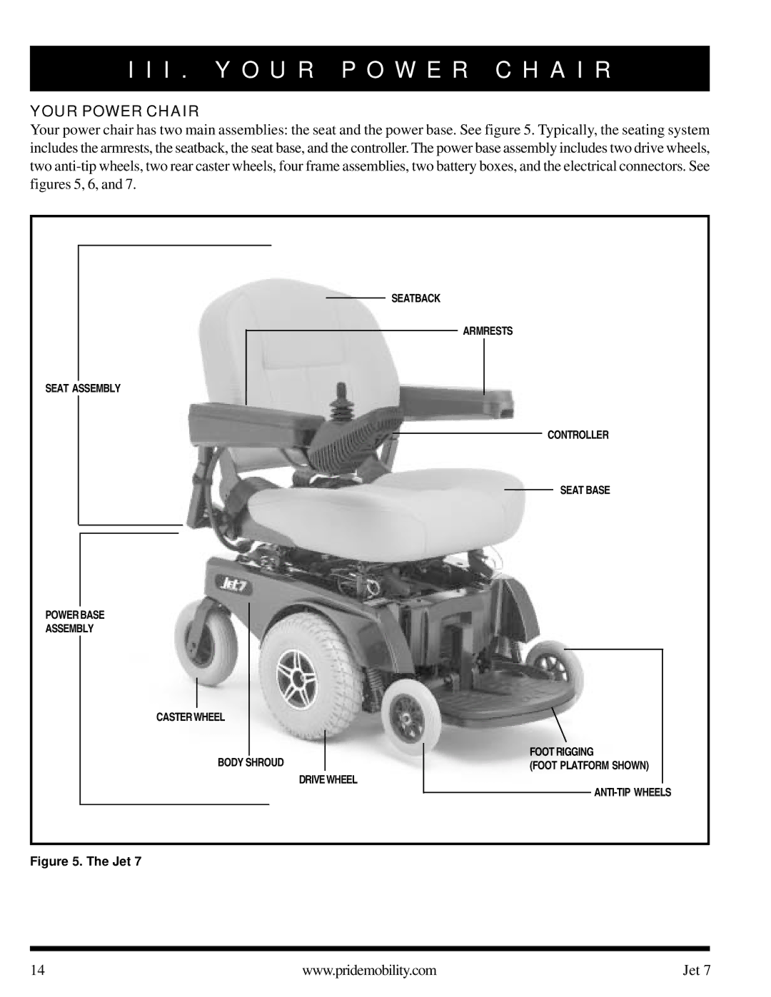 Pride Mobility Jet 7 owner manual I . Y O U R P O W E R C H a I R, Your Power Chair 