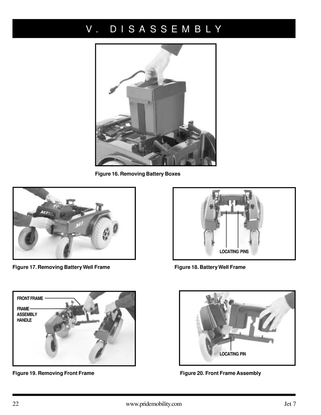 Pride Mobility Jet 7 owner manual Removing Battery Boxes 