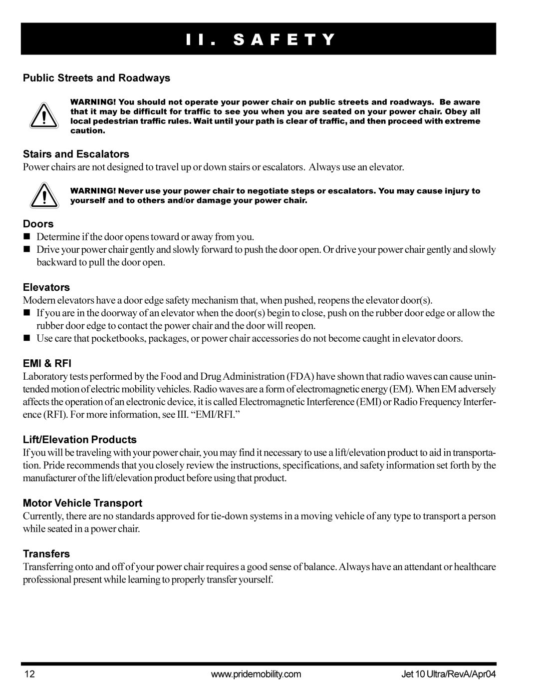 Pride Mobility Jet10Ultra manual Emi & Rfi 