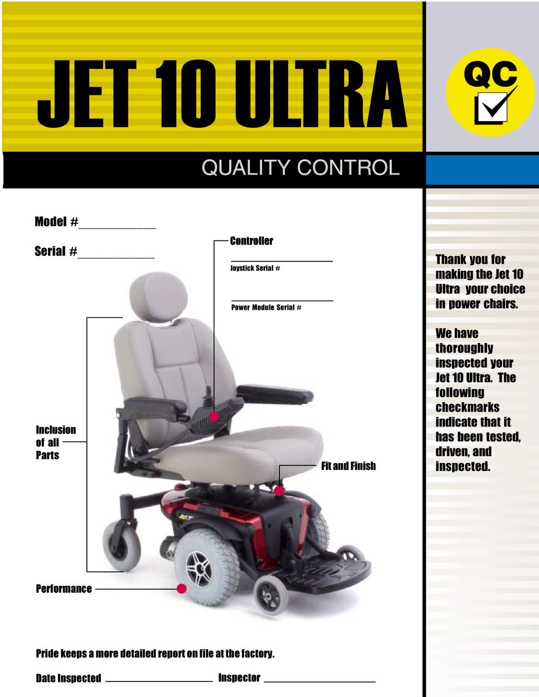 Pride Mobility Jet10Ultra manual Model # Serial # 