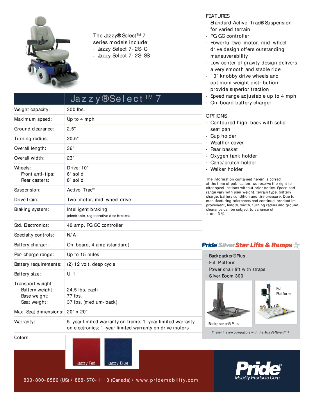 Pride Mobility JZ SEL 7 SS manual Z z y S e l e c t TM, Jazzy SelectTM, Series models include, Jazzy Select 7-2S-C 