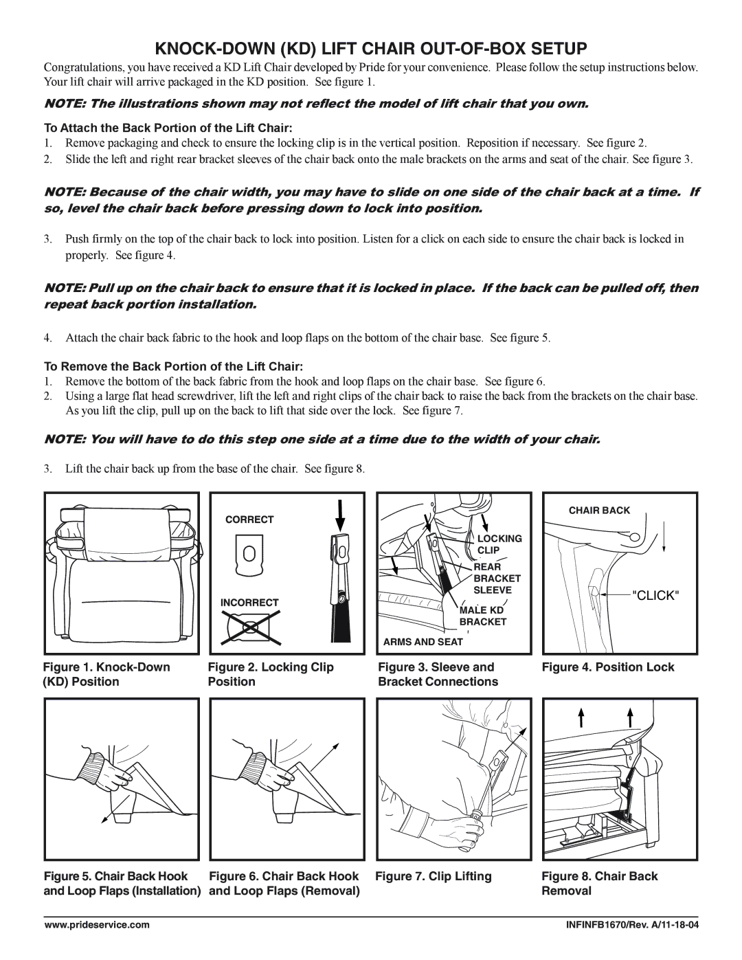 Pride Mobility manual KNOCK-DOWN KD Lift Chair OUT-OF-BOX Setup, To Attach the Back Portion of the Lift Chair 