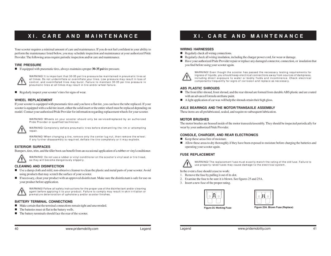 Pride Mobility Legend 3, Legend 4 manual C a R E a N D M a I N T E N a N C E 