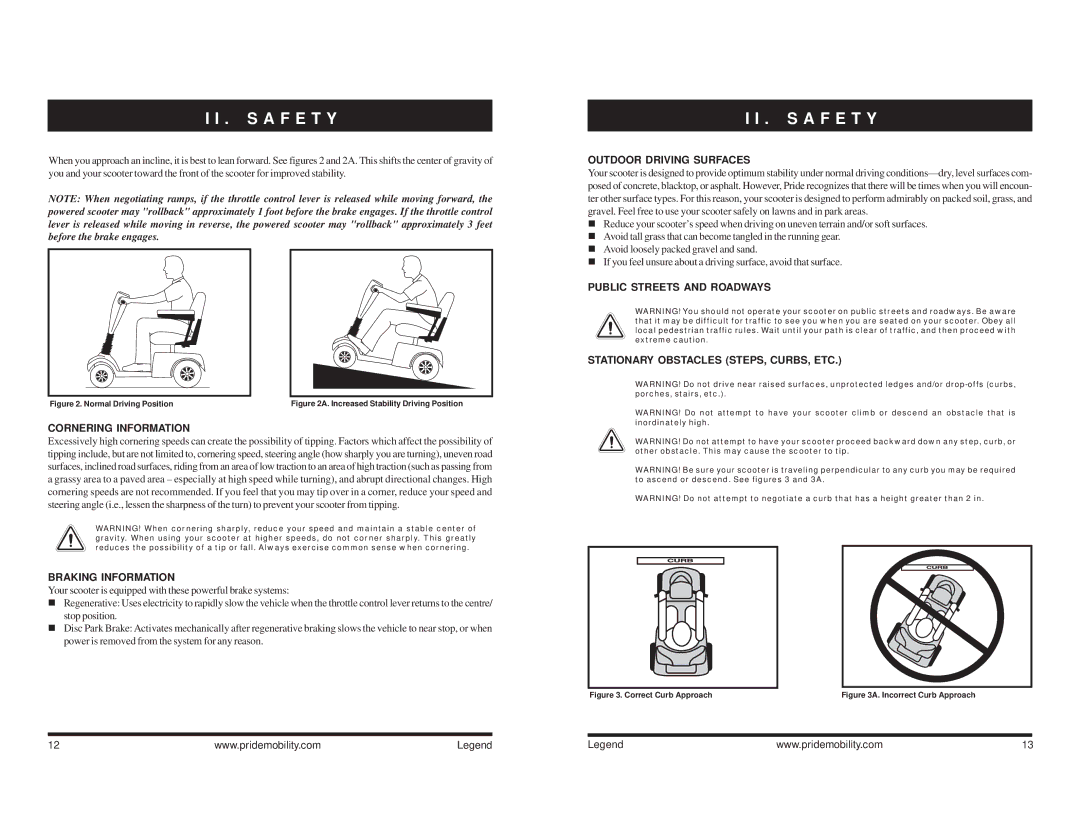 Pride Mobility Legend 3, Legend 4 manual Cornering Information, Braking Information, Outdoor Driving Surfaces 