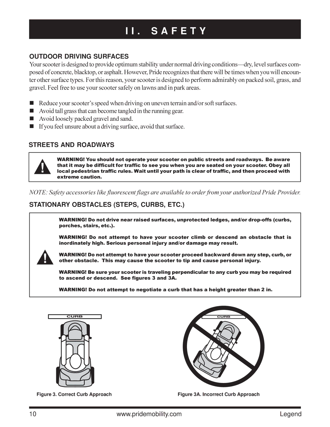 Pride Mobility Legend 4-Wheel Scooter, Legend 3-Wheel Scooter owner manual Outdoor Driving Surfaces 