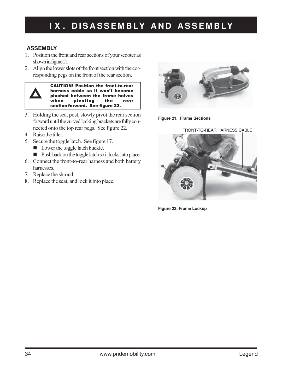 Pride Mobility Legend 4-Wheel Scooter, Legend 3-Wheel Scooter owner manual Assembly, Frame Sections 