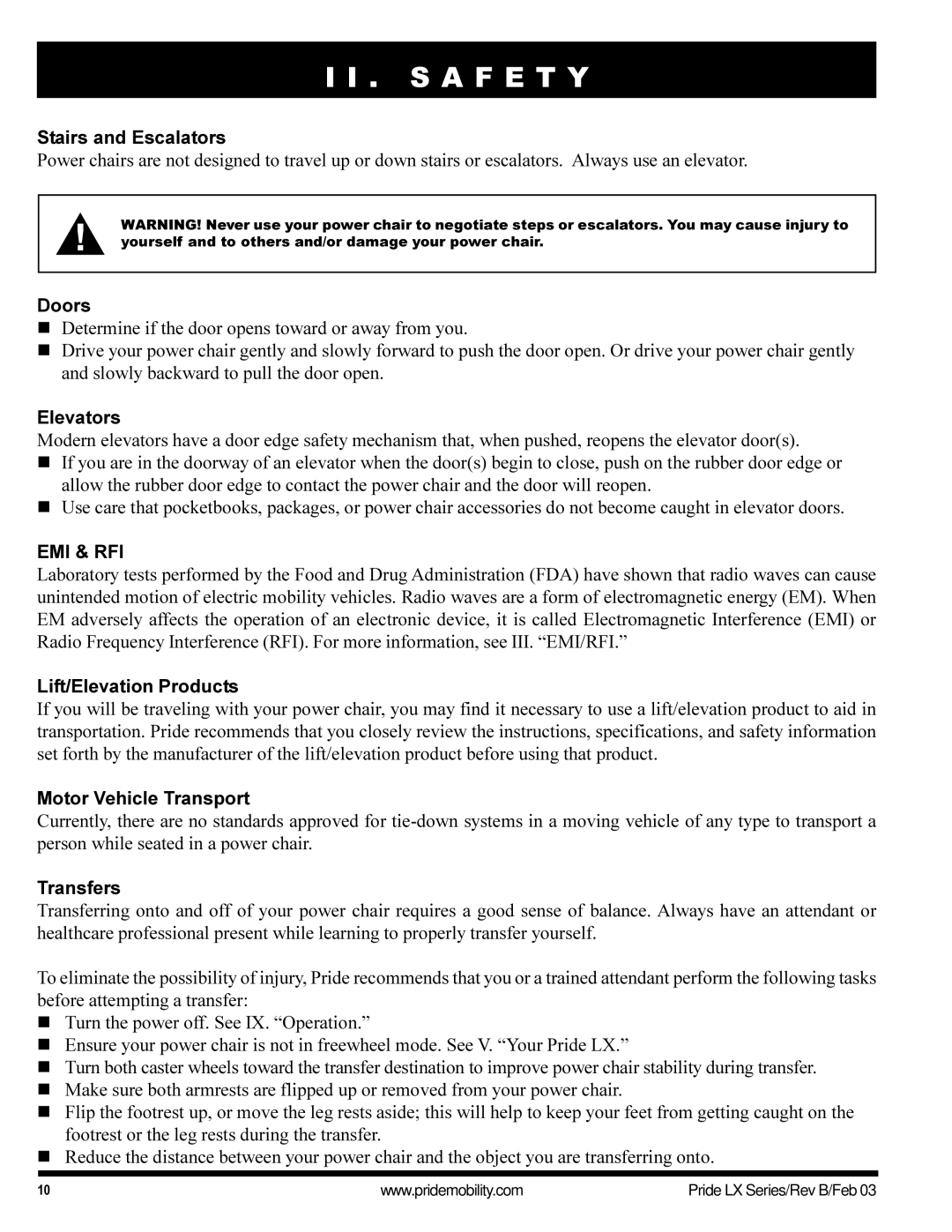 Pride Mobility LX11, LX12, LX10 owner manual Emi & Rfi 