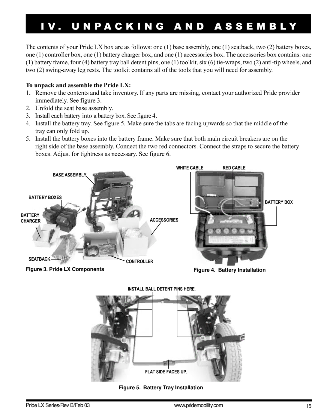 Pride Mobility LX12, LX11, LX10 owner manual U N P a C K I N G a N D a S S E M B L Y, To unpack and assemble the Pride LX 