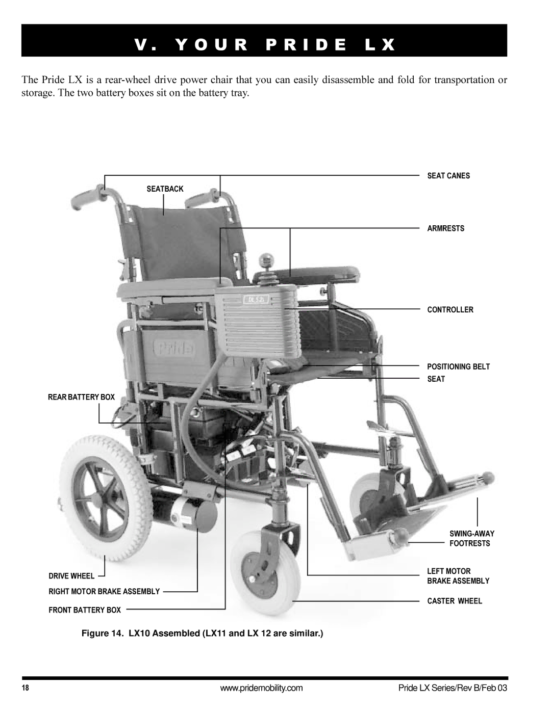 Pride Mobility LX12 owner manual O U R P R I D E L, LX10 Assembled LX11 and LX 12 are similar 