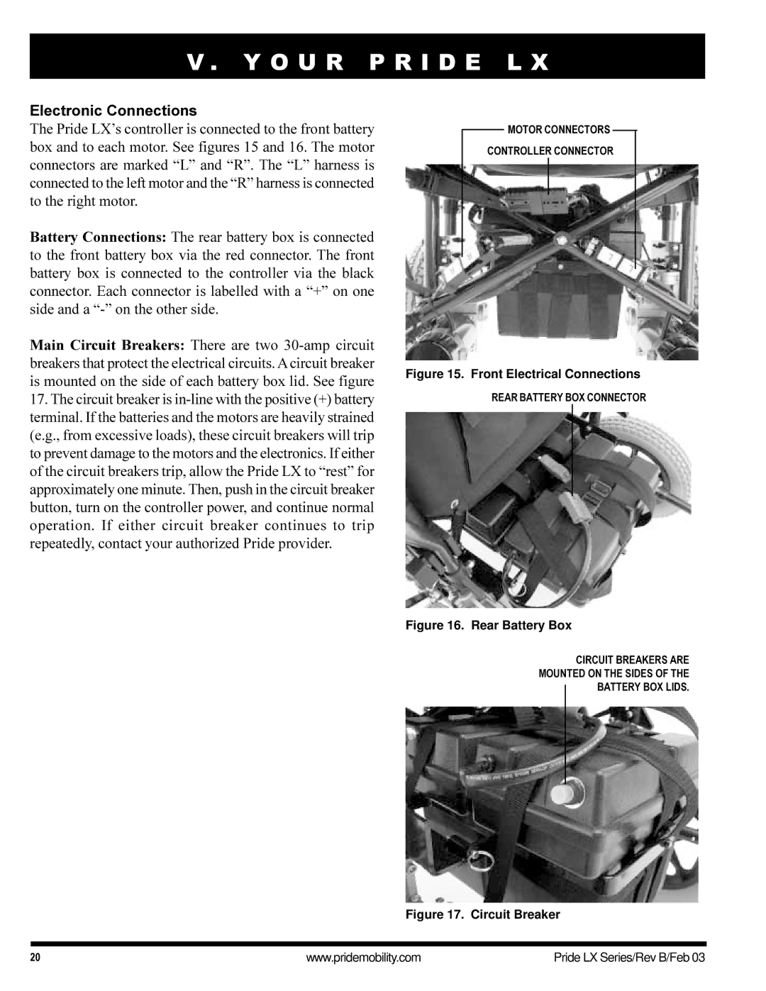 Pride Mobility LX10, LX12, LX11 owner manual Electronic Connections, Front Electrical Connections 