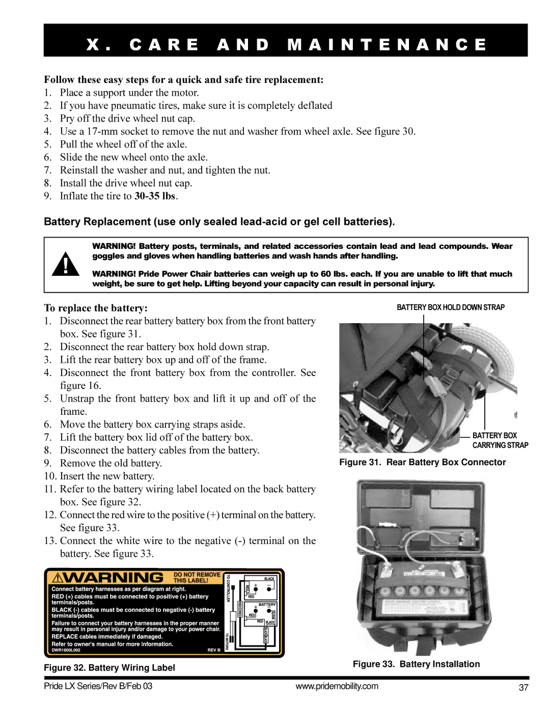 Pride Mobility LX11, LX12, LX10 owner manual Rear Battery Box Connector 