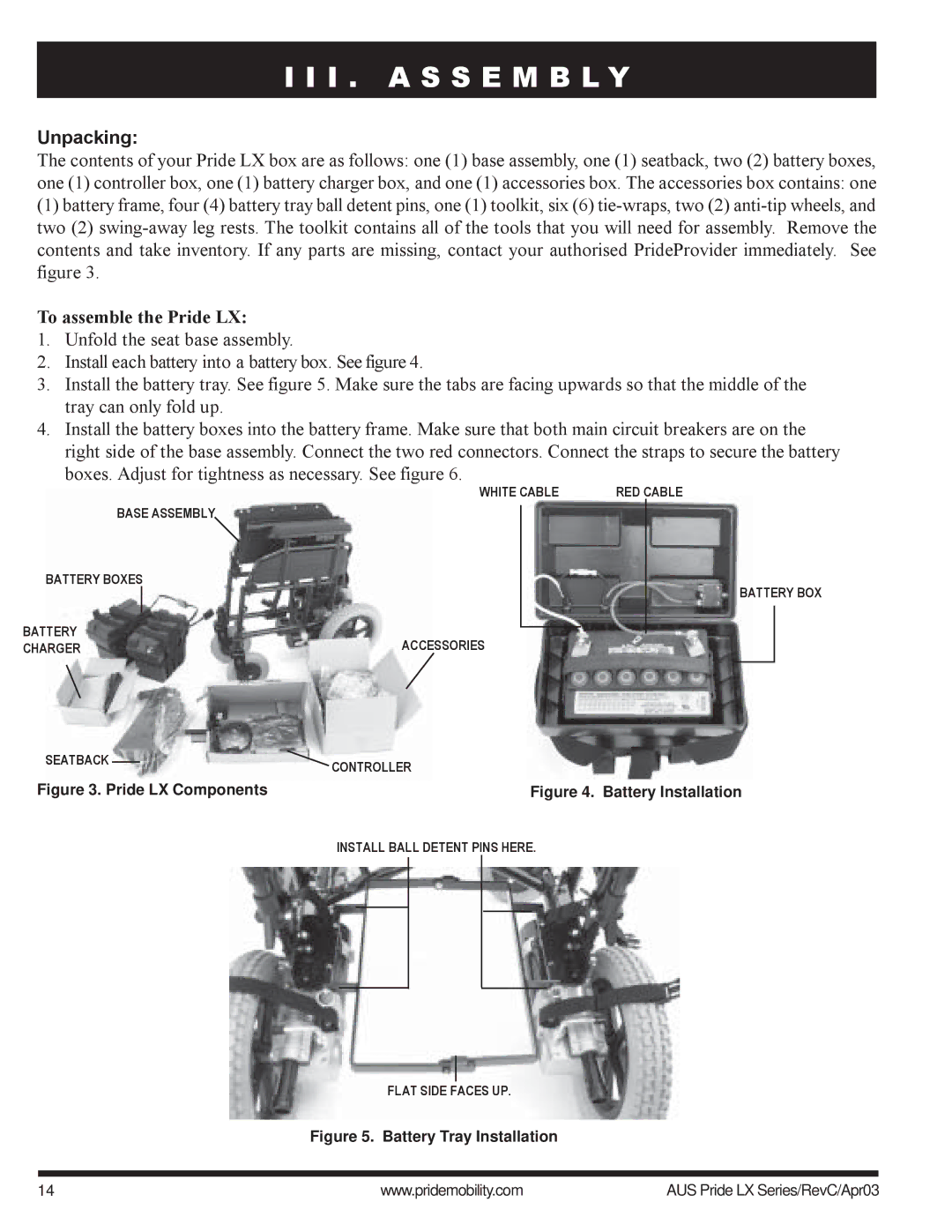 Pride Mobility LX10, LX12, LX11 owner manual I . a S S E M B L Y, Unpacking, To assemble the Pride LX 