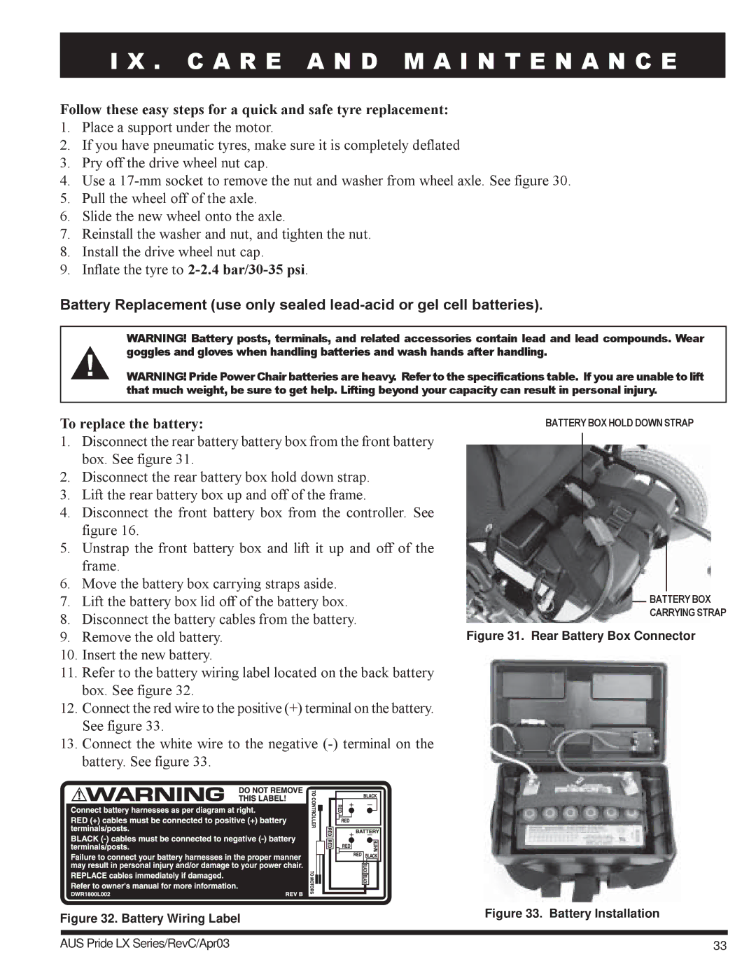 Pride Mobility LX12, LX11, LX10 owner manual Rear Battery Box Connector 