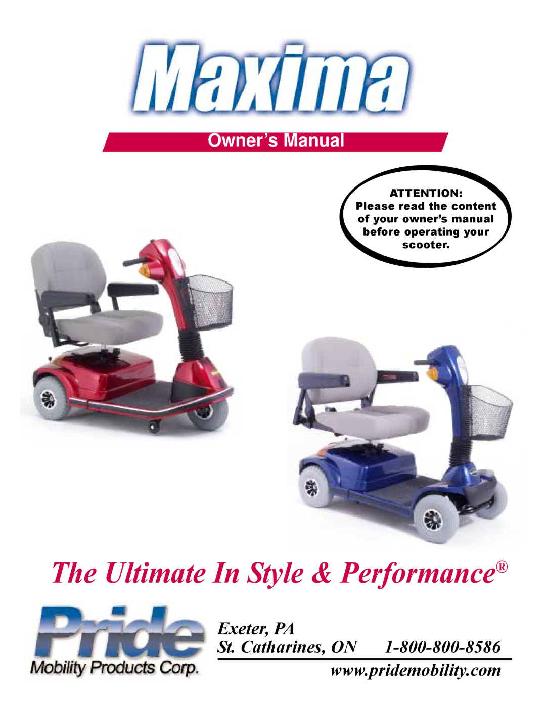 Pride Mobility Maxima Mobility Scooter owner manual Ultimate In Style & Performance 