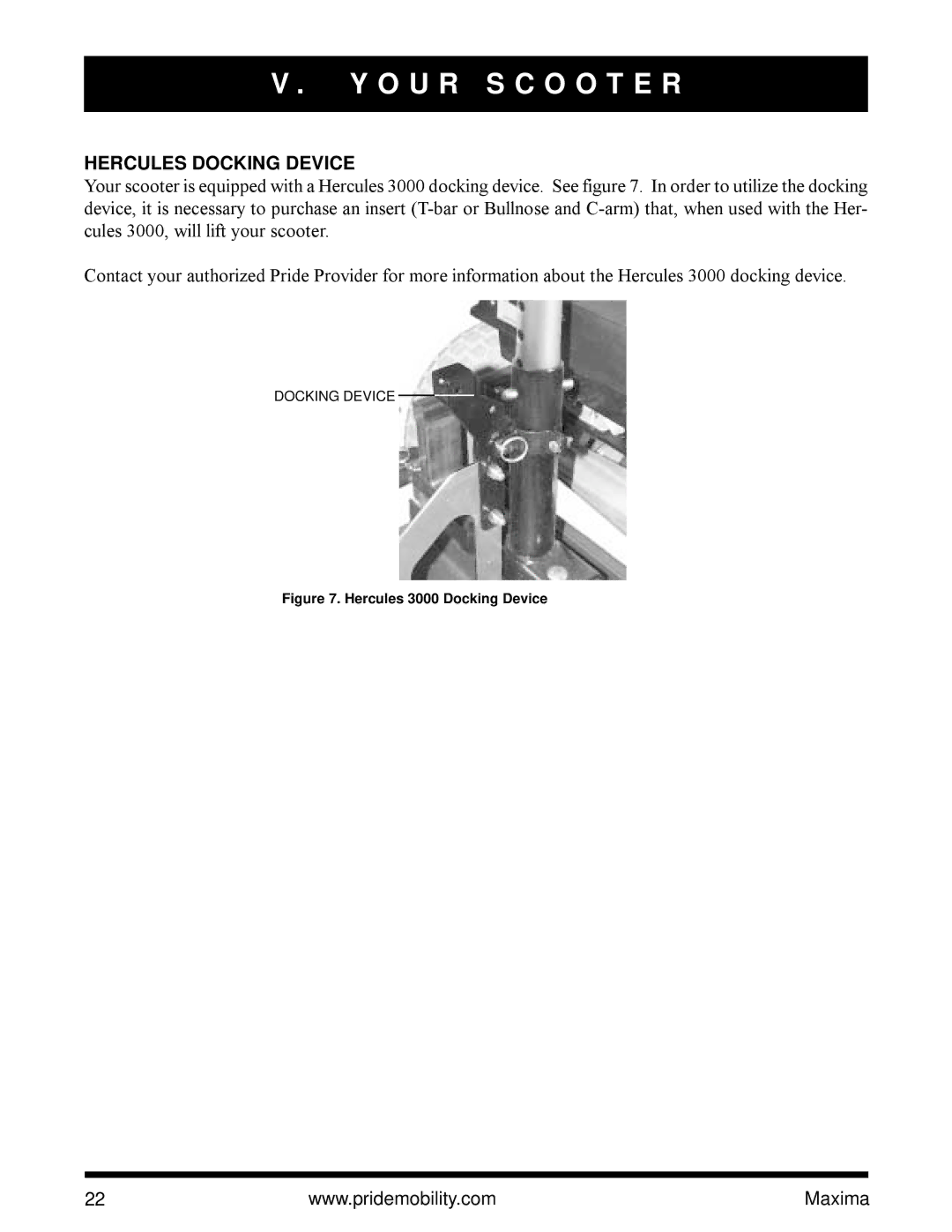 Pride Mobility Maxima Mobility Scooter owner manual Hercules Docking Device, Hercules 3000 Docking Device 