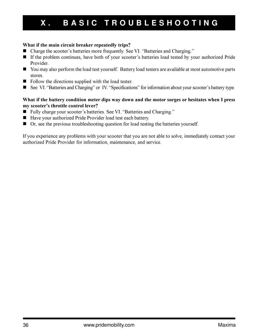 Pride Mobility Maxima Mobility Scooter owner manual What if the main circuit breaker repeatedly trips? 