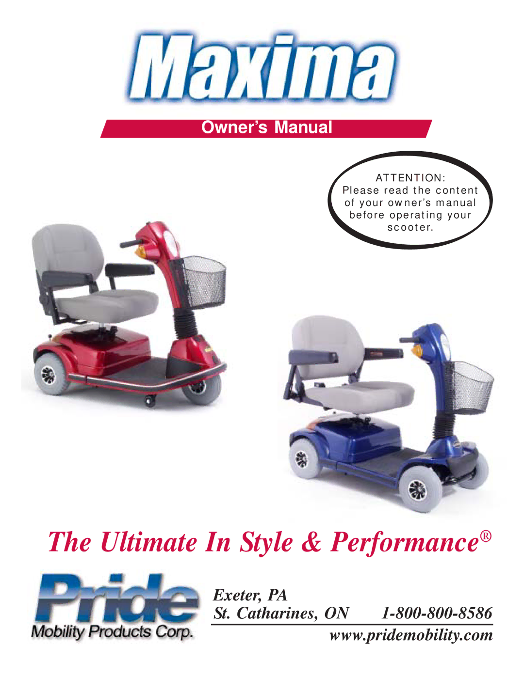 Pride Mobility Maxima owner manual Ultimate In Style & Performance 