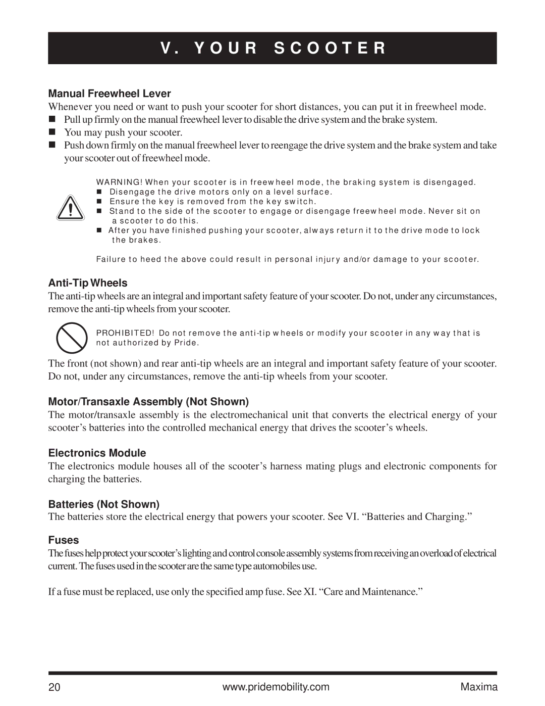 Pride Mobility Maxima owner manual Manual Freewheel Lever 