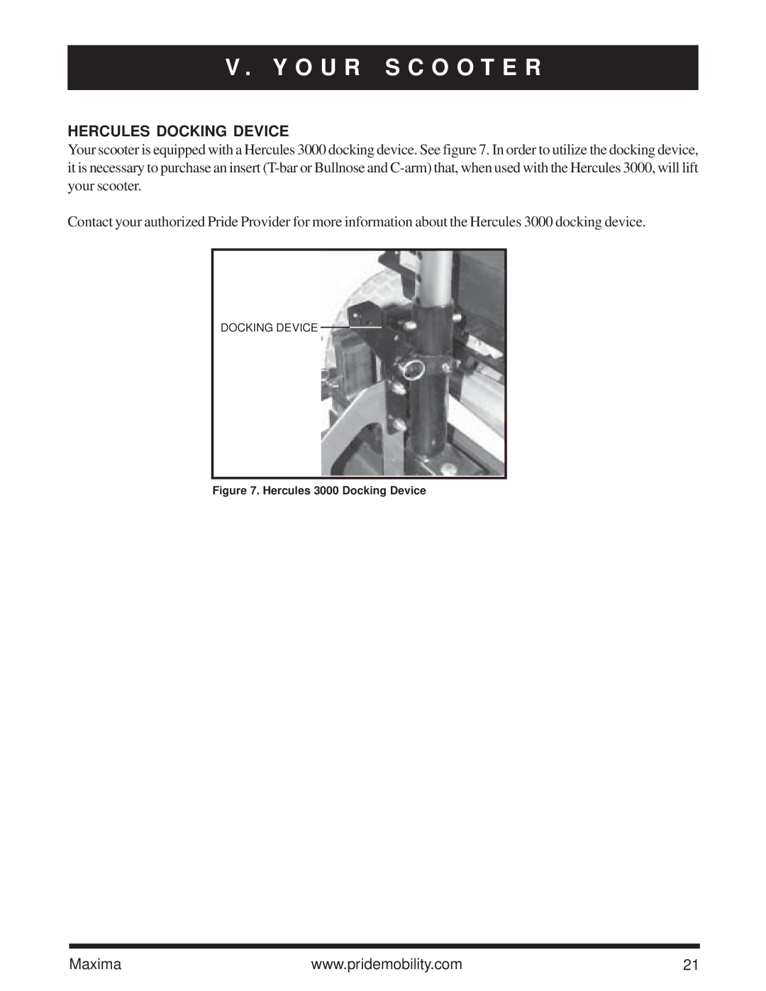 Pride Mobility Maxima owner manual Hercules Docking Device, Hercules 3000 Docking Device 