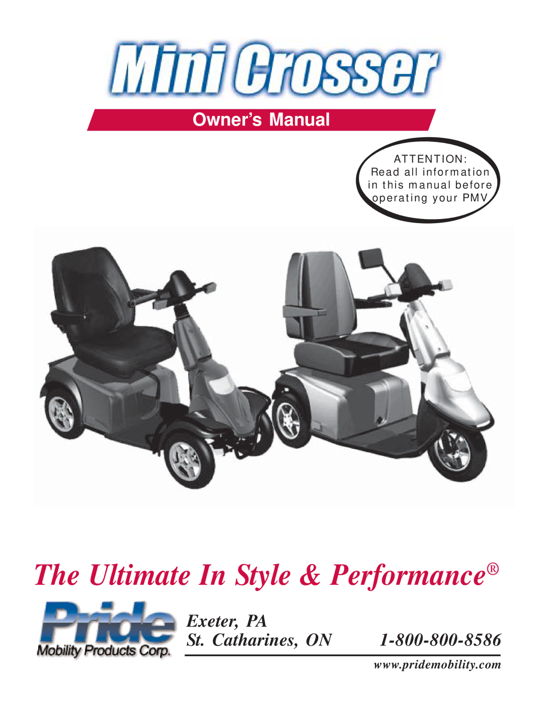 Pride Mobility Mini Crosser owner manual Ultimate In Style & Performance 