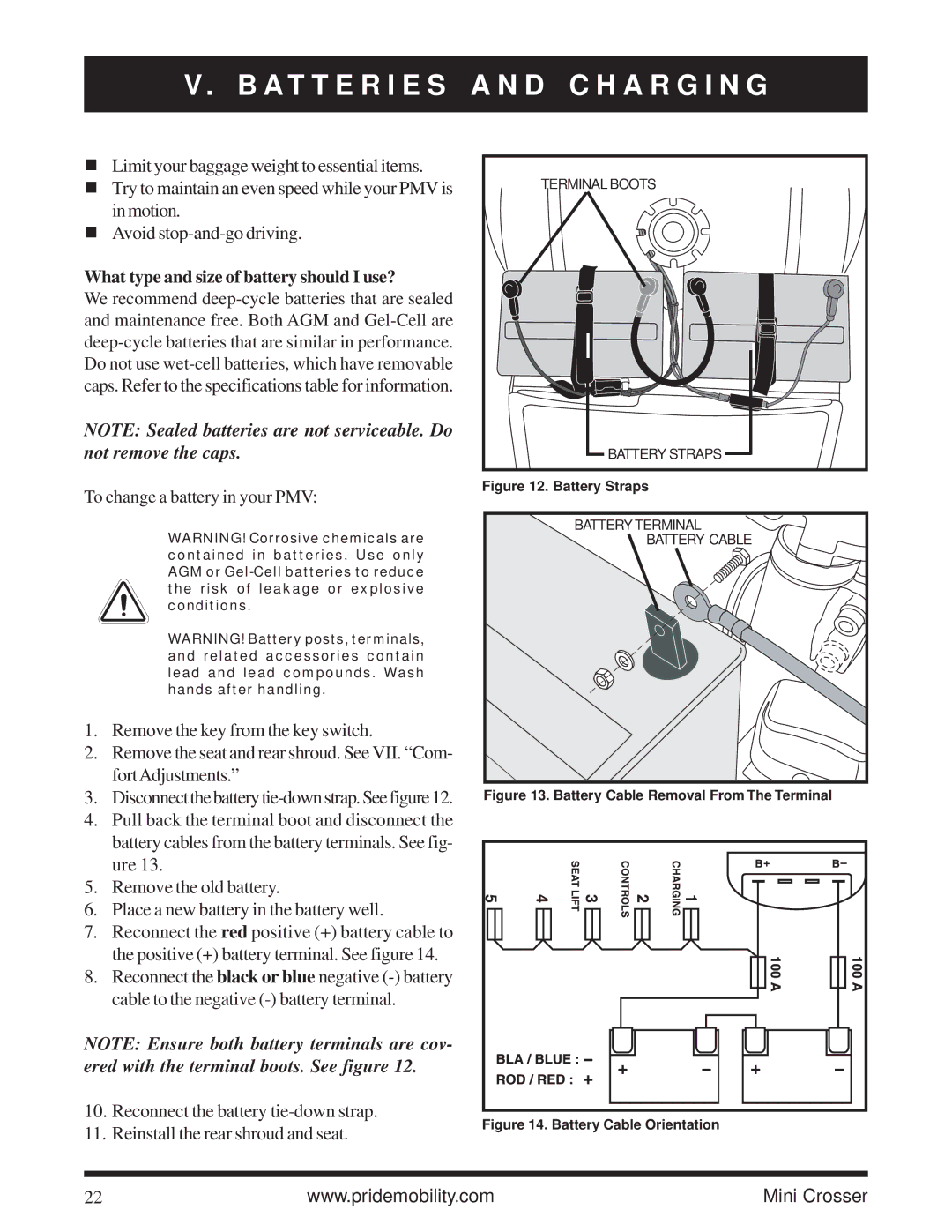 Pride Mobility Mini Crosser owner manual Not remove the caps 