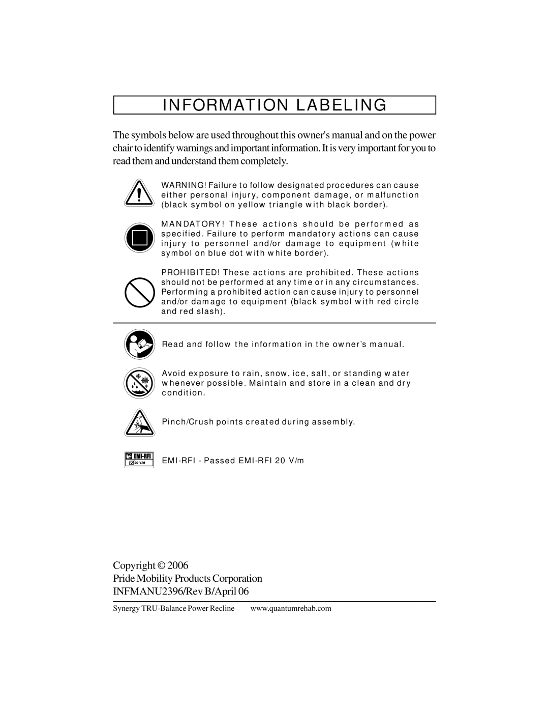 Pride Mobility Mobility Power Chair manual Information Labeling 