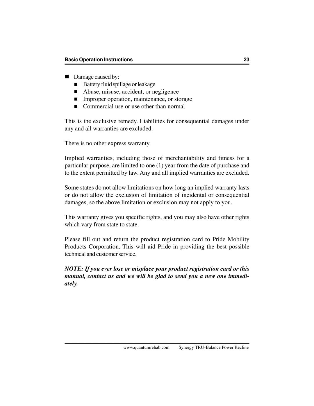 Pride Mobility Mobility Power Chair manual Basic Operation Instructions 