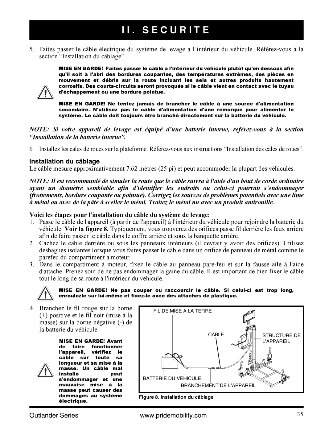 Pride Mobility Outlander DE, Outlander LP, Outlander XL manual Installation du câblage 