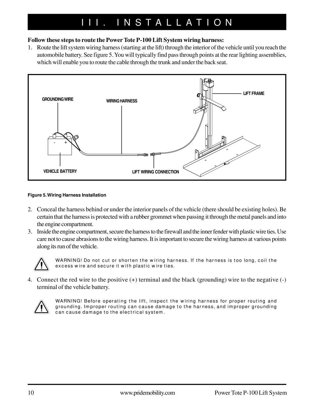 Pride Mobility P-100 manual Wiring Harness Installation 