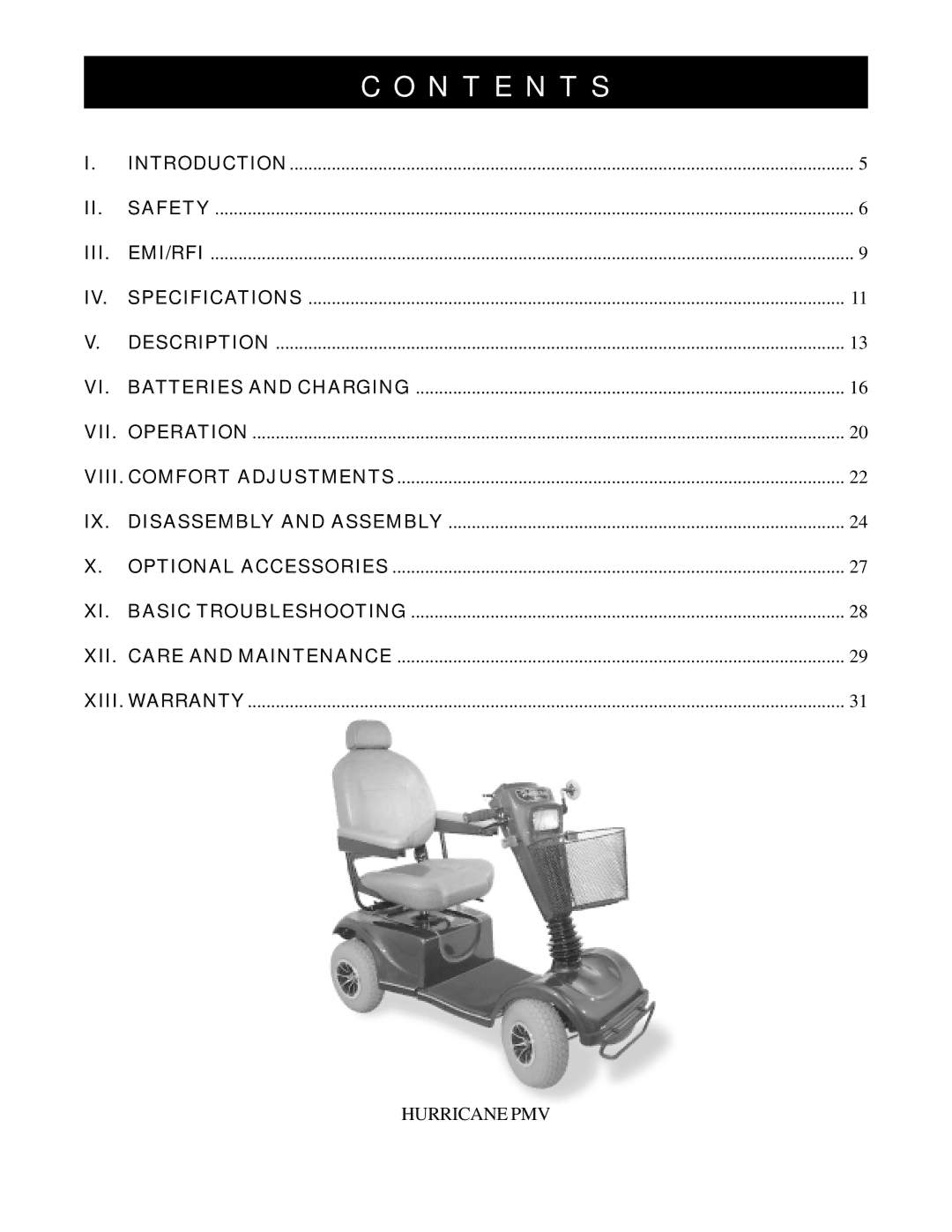 Pride Mobility PMV-501, PMV-505, PMV-500, PMV-503, PMV-502 manual N T E N T S, Iii 