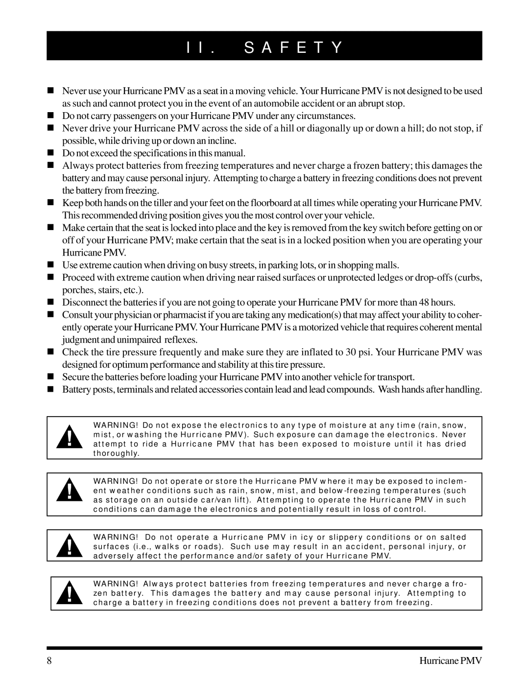 Pride Mobility PMV-501, PMV-505, PMV-500, PMV-503, PMV-502 manual S a F E T Y 