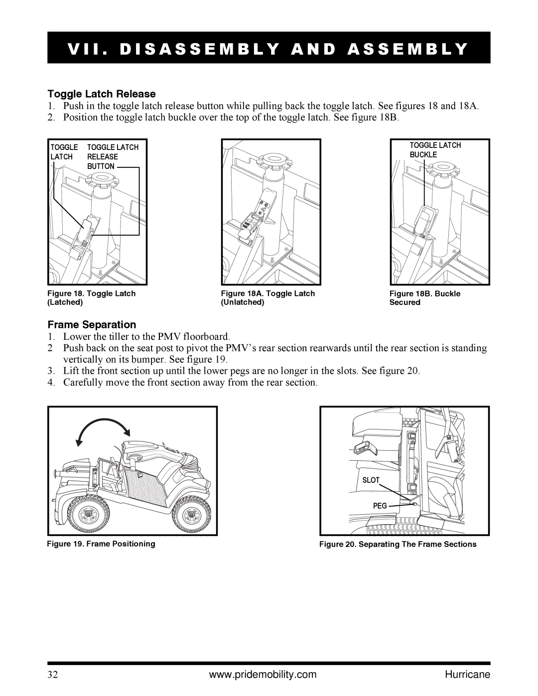 Pride Mobility PMV5001 manual Toggle Latch Release 