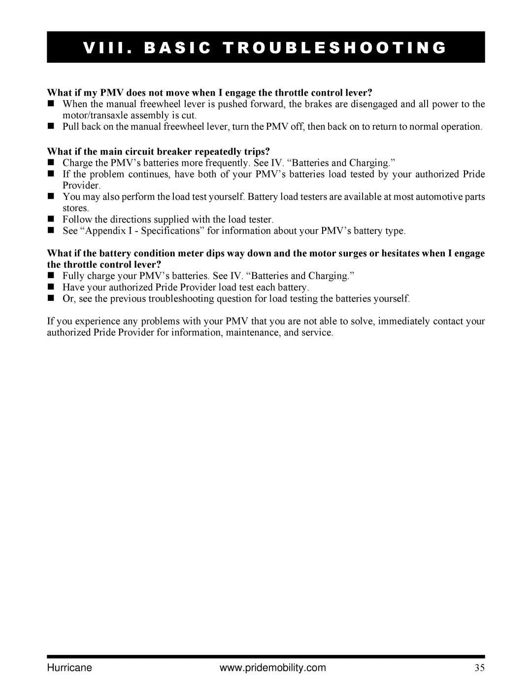 Pride Mobility PMV5001 manual What if the main circuit breaker repeatedly trips? 