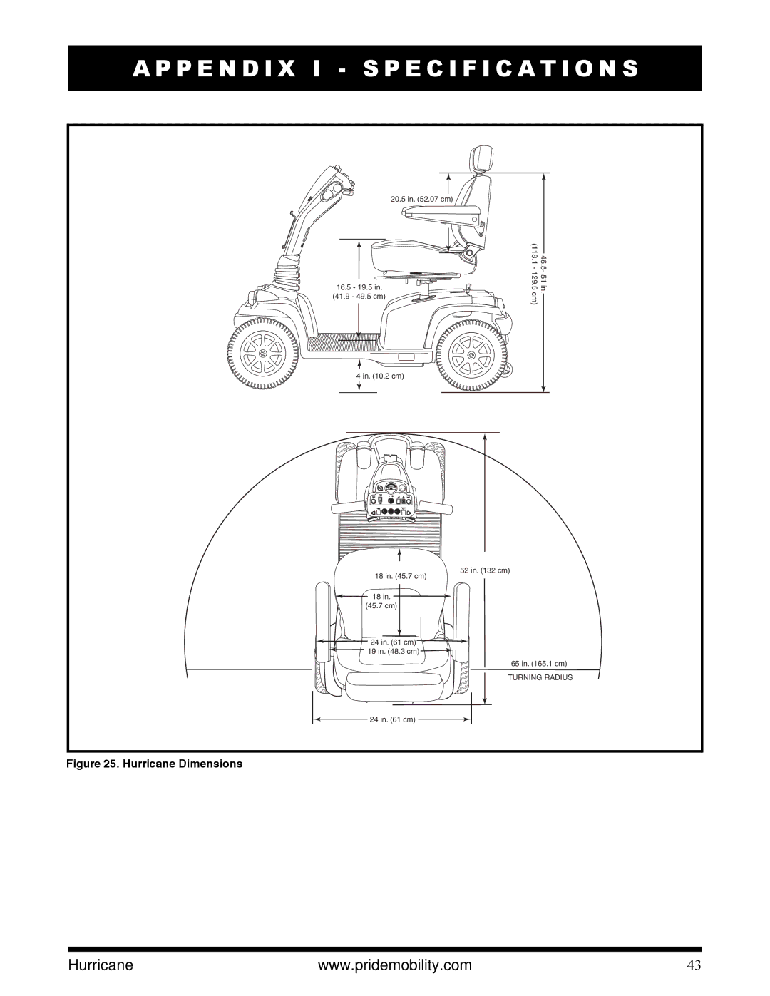 Pride Mobility PMV5001 manual P E N D I X I Specification S 