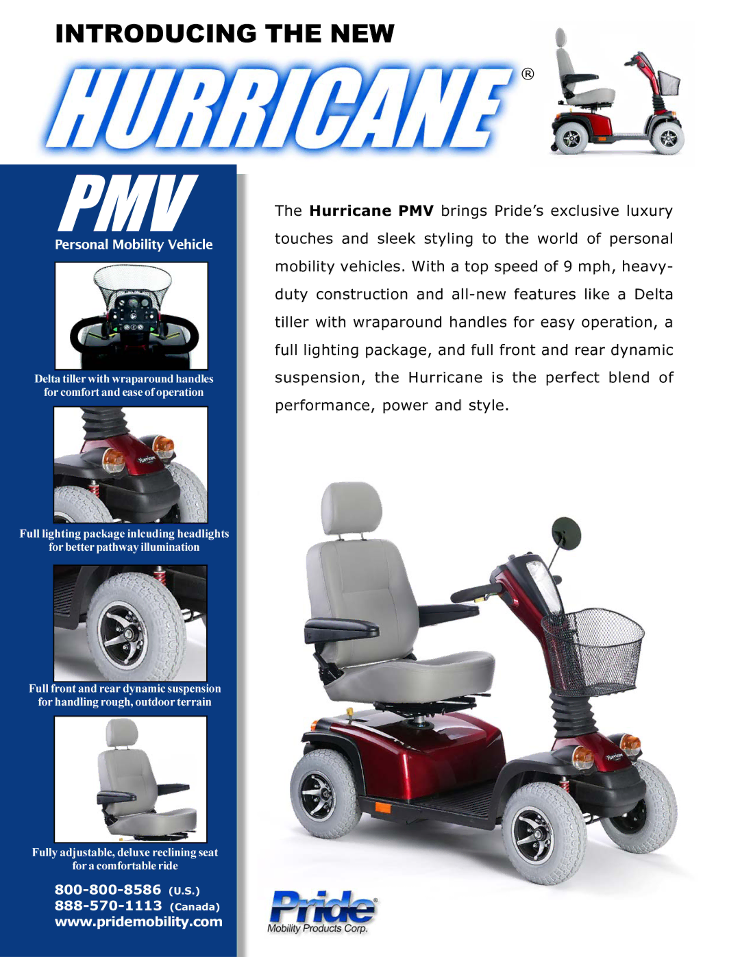 Pride Mobility PMV5001 manual Pmv, Personal Mobility Vehicle 