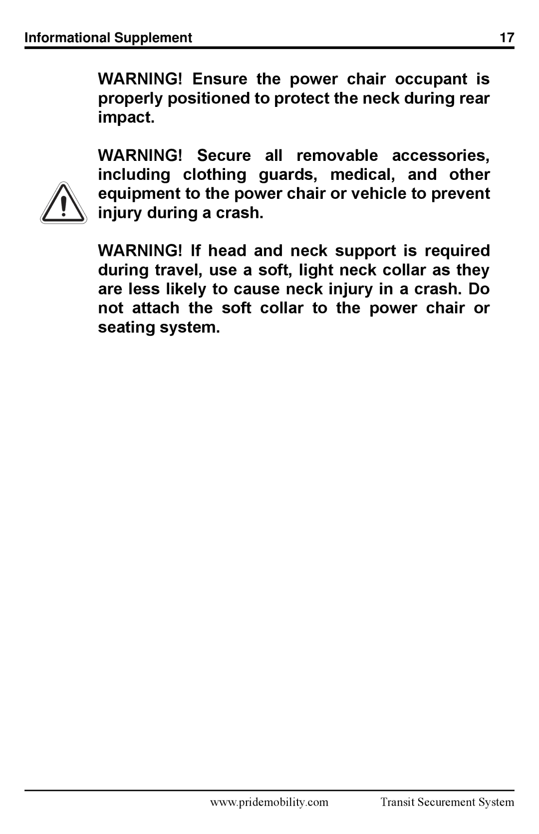 Pride Mobility Quantum 6000Z, Q6 Edge manual Informational Supplement 