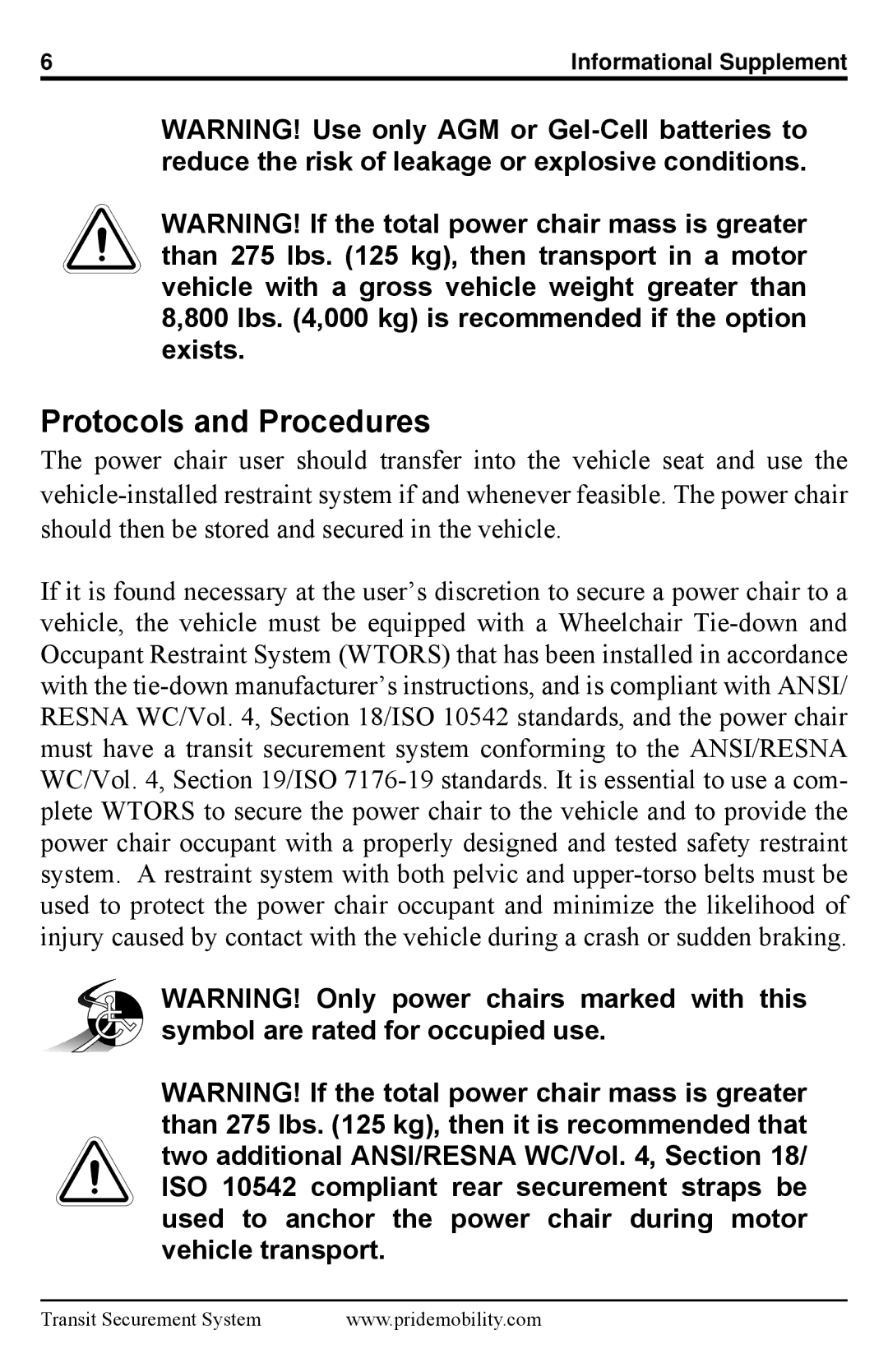 Pride Mobility Quantum 6000Z, Q6 Edge manual Protocols and Procedures 