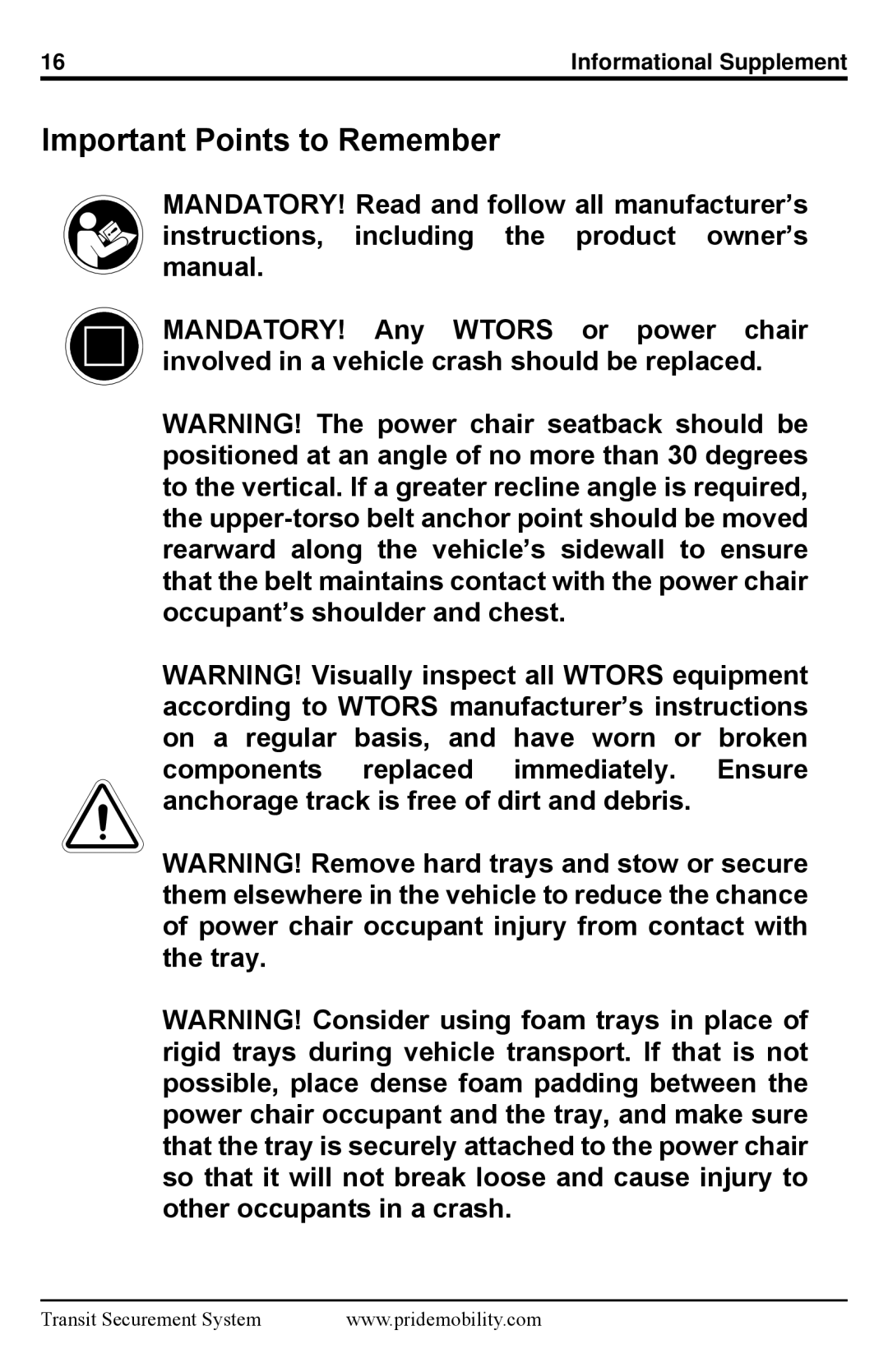 Pride Mobility Q6 Edge, Quantum 6000Z manual Important Points to Remember 